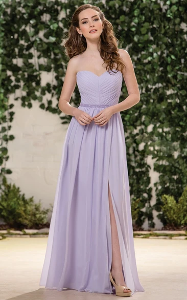 Sweetheart A-Line Long Bridesmaid Dress With Front Slit And Beadings