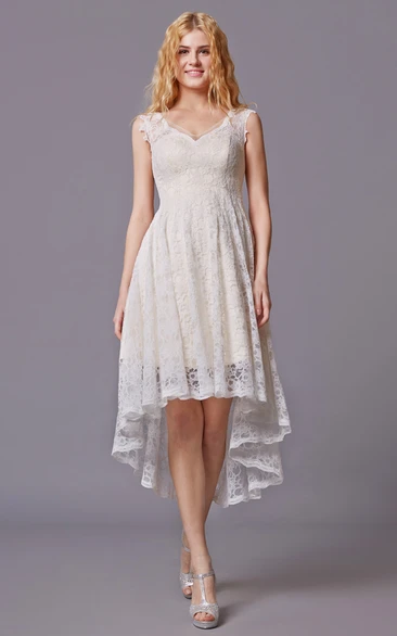 Simple Lace High Low Bridesmaid Dress With Sleeveless Lacy Style and Asymmetrical Cut