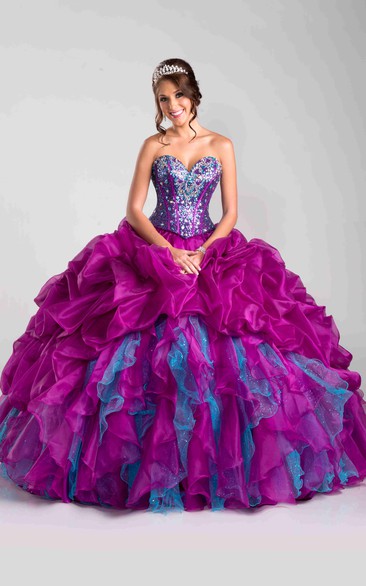 Lace-Up Back Sweetheart Ball Gown With Sequined Corset And Ruffles