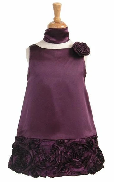 Knee-Length Cape Floral Lace&Charmeuse Flower Girl Dress With Embroidery