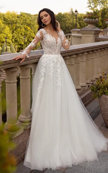 Elegant Satin A-line V-neck Sweep Train Wedding Dresses, Bridal Gown, MW621