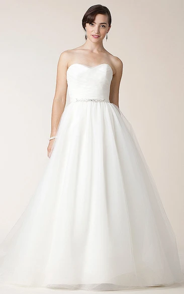Ball Gown Jeweled Sweetheart Tulle Wedding Dress With Criss Cross And Bow