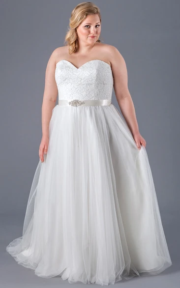 Ball Gown Long Tulle Wedding Dress With Waist Jewellery