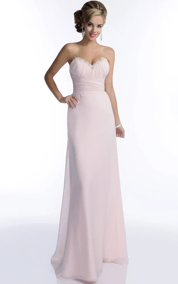 A-Line Chiffon Sweetheart Bridesmaid Dress With Ruching And Jeweled Trim