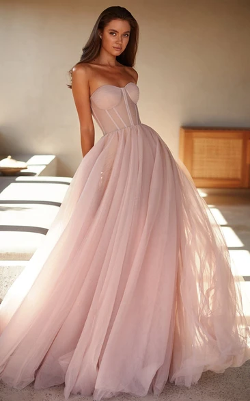Sexy A-Line Sweetheart Tulle Prom Dress With Corset Back