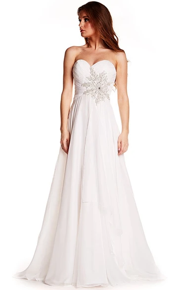 A-Line Sweetheart Appliqued Sleeveless Chiffon Prom Dress