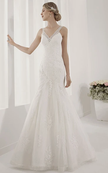 V Neck Mermaid Lace Gown With Sequin Details