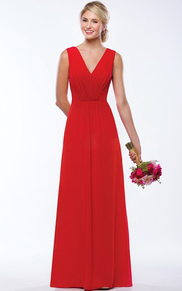 V-Neck Sleeveless A-Line Gown With Pleats And V-Back