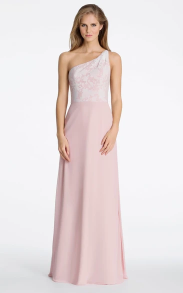 Maxi Appliqued One-Shoulder Sleeveless Chiffon Bridesmaid Dress With Straps