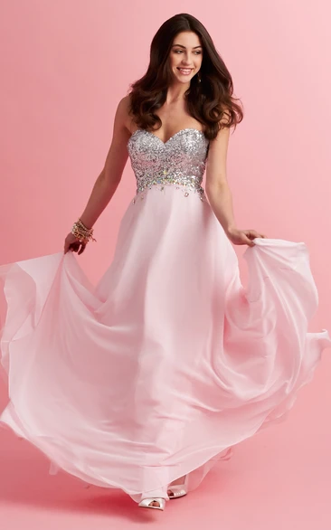 A-Line Long Sweetheart Sleeveless Jersey Dress With Sequins And Beading