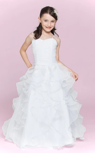 Flower Girl Spaghetti Straps A-line Organza Long Dress With Tiers
