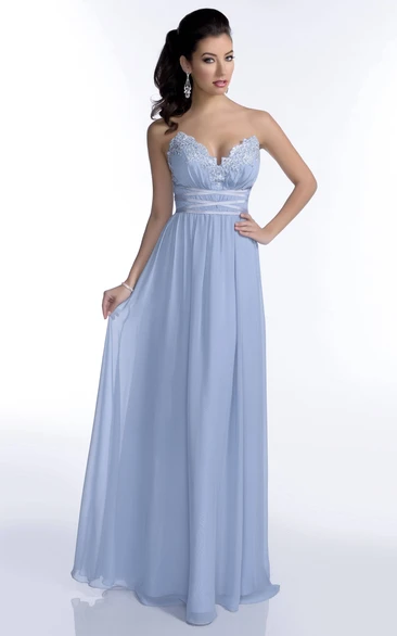 Sweetheart A-Line Chiffon Bridesmaid Dress Featuring Lace-Appliqued Top And Waist Bandage