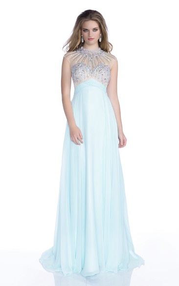 Sophisticated Cap Sleeve Chiffon Prom Dress With Bling Rhinestones Bust