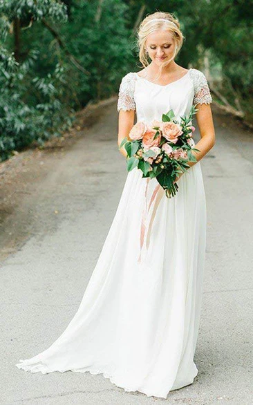 Simple Casual A-Line Chiffon Wedding Dress Bohemian Elegant Beach Country Garden