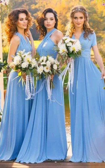 Elegant A Line Jersey Bridesmaid Dress With Halter Neck And Straps Back