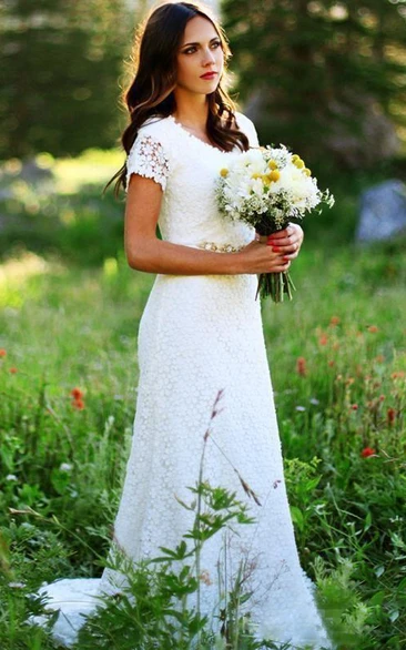 Sheath Jewel Lace Zipper Wedding Dress