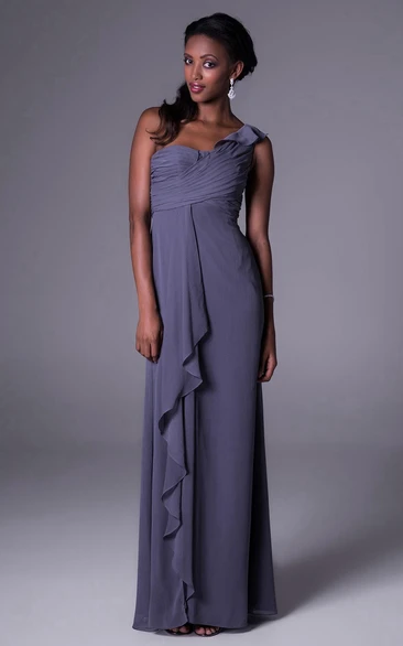 Sheath Floor-Length Sleeveless One-Shoulder Ruched Chiffon Bridesmaid Dress With Draping
