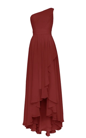 One-shoulder Pleated High-low Dress With Draping