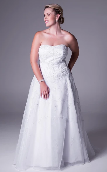 Strapless Tulle&Satin Plus Size Wedding Dress