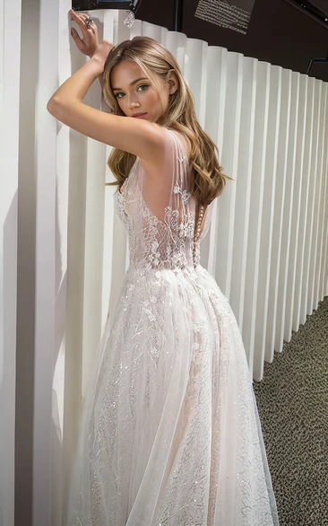 Beach Embroidered Floral A-Line Boho Lace Winter Wedding Dress