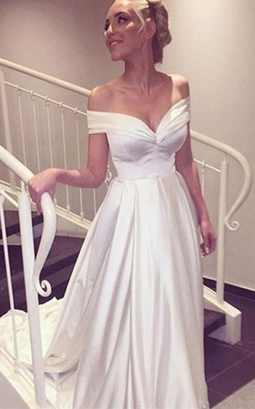 A Line Off-the-shoulder Satin Zipper Wedding Dress