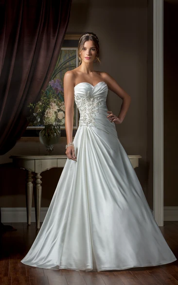 Sweetheart A-Line Wedding Dress With Asymmetrical Ruching And Beadings