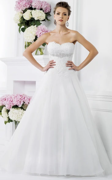 Sweetheart A-Line Gown With Lace Detail Bodice And Beadings