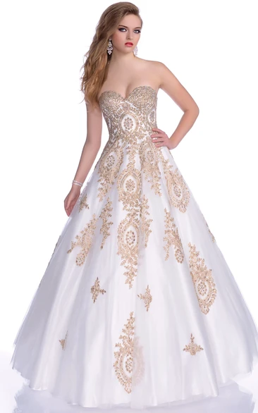 Beautiful Strapless Sweetheart Ball Gown With Beaded Appliques