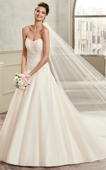 Sweetheart A-Line Bridal Gown With Beaded Bodice And Open Back