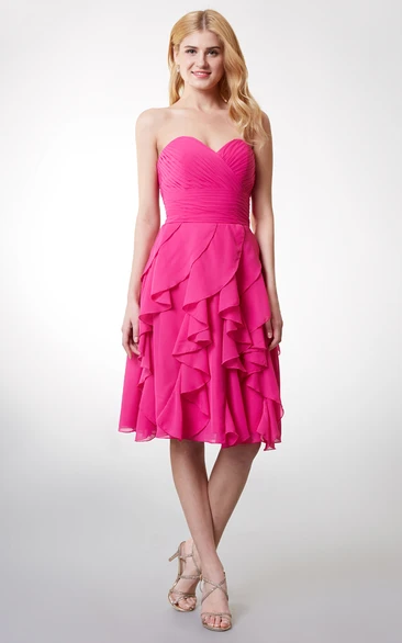 Lovely Sweetheart Ruched Short Chiffon Dress With Ruffled Skirt