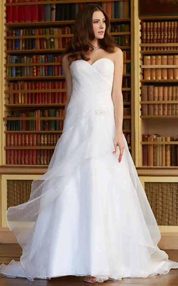 A-Line Sweetheart Sleeveless Floor-Length Criss-Cross Organza Wedding Dress With Draping