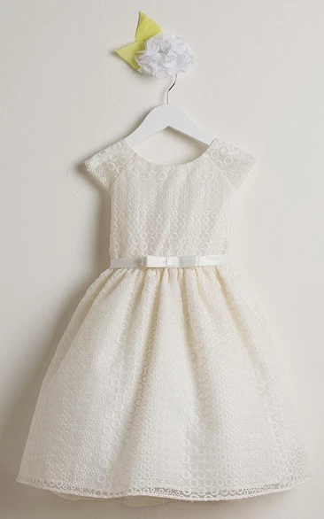 Midi Cap-Sleeve Bowed Organza&Satin Flower Girl Dress With Embroidery