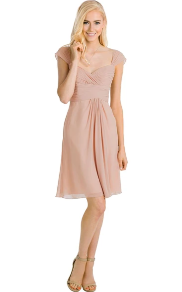 Mini Cap Sleeve Ruched V-Neck Chiffon Muti-Color Convertible Bridesmaid Dress