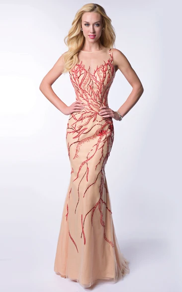 Sleeveless Sheath Tulle Homecoming Dress Featuring Beaded Design
