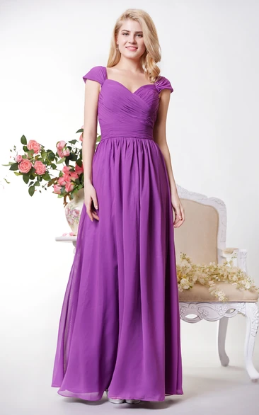 Graceful Chiffon A-line Gown With Cap Sleeves and Spaghetti Straps