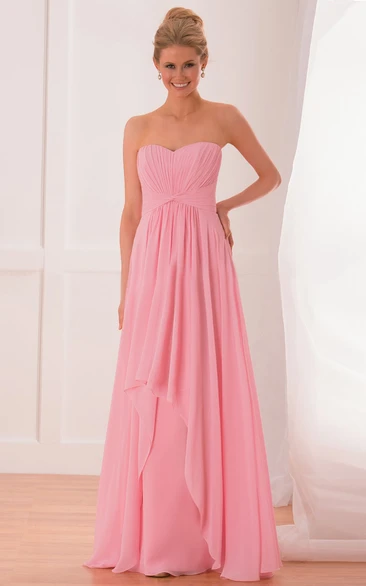 Sweetheart Chiffon Gown With Knot Detail And Ruffles