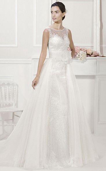 Sheath Floral Lace Bridal Gown With Removable Tulle Skirt