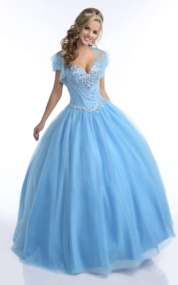 Sweetheart Tulle Ball Gown With Lace-Up Back And Sequined Corset