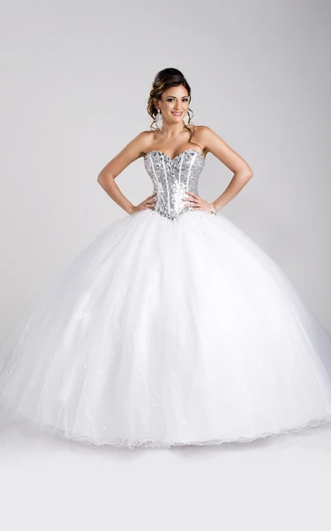Sequined Corset Sweetheart Neckline Ball Gown With Lace-Up Back
