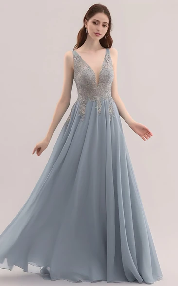 Plus Size V-neck Chiffon Sleeveless Evening Dress Elegant Simple Flowy Dress
