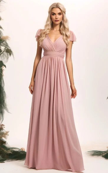 Bohemian A-Line Chiffon Bridesmaid Dress with V-neck and Deep-V Back 2023 Unique