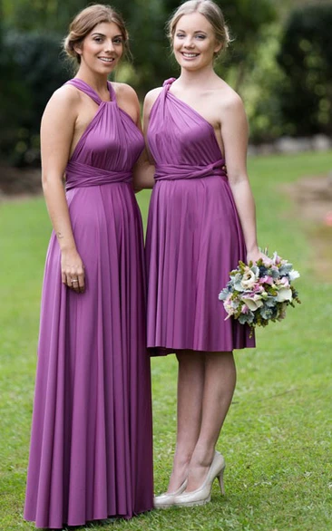 Knee-Length Ruched Sleeveless Halter Chiffon Bridesmaid Dress With Straps