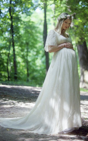 A-Line Court Train Short Sleeve Empire Maternity Wedding Dress