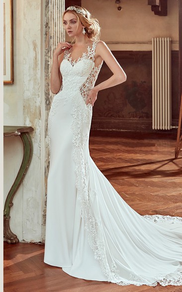 Sweetheart Lace Wedding Dress with Floral Straps and Illusive Back