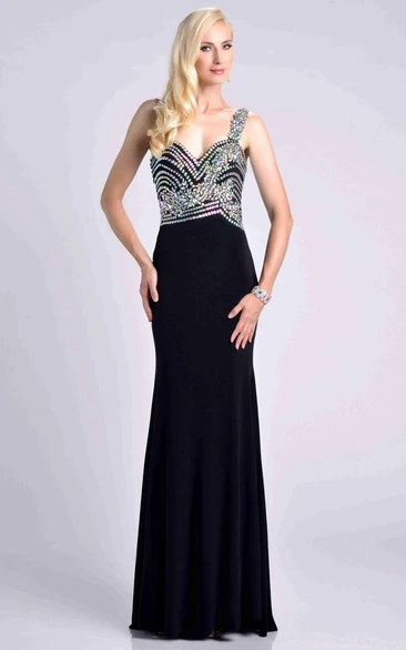 One-Shoulder Sheath Chiffon Gown With Crystal Embellished Bodice