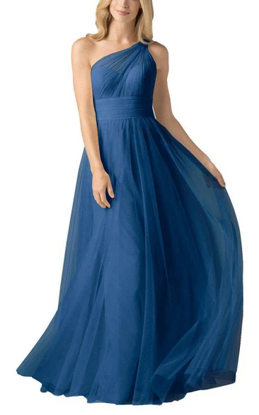 Illusion One Shoulder Ruched Tulle Bridesmaid Dress