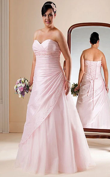Sweetheart Taffeta Wrapped Bridal Gown With Lace Up And Organza Skirt