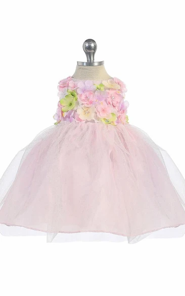 Floral Floral Tulle&Sequins Flower Girl Dress With Ribbon