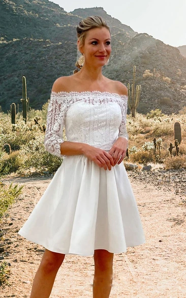 Informal Lace 3/4 Length Sleeve Illusion A Line Wedding Dress with Ruching