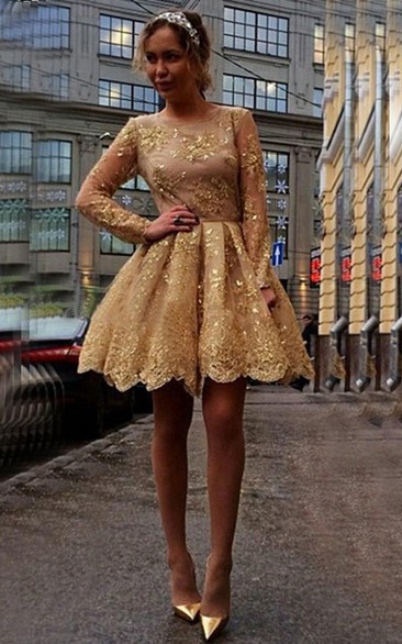 Vintage Gold Sequins Lace A-Line Short Dresses